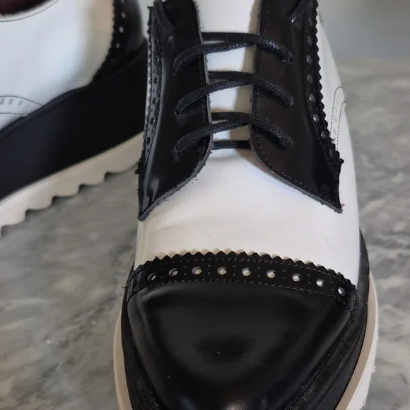 Sixtyseven Platform Wing Tipped Leather Oxford Pointed Toe, Black White Size 9 - Picture 5 of 12